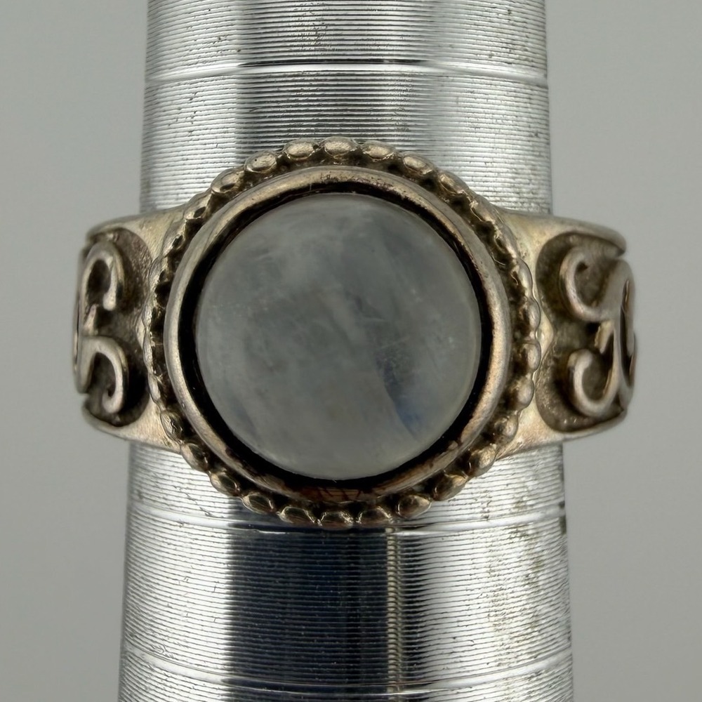 Vintage 925 Sterling Silver Moonstone Ring Size 6 India Filigree Boho Scroll